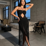 Corra | Halter Neck Crochet Fringe Detail Maxi Dress