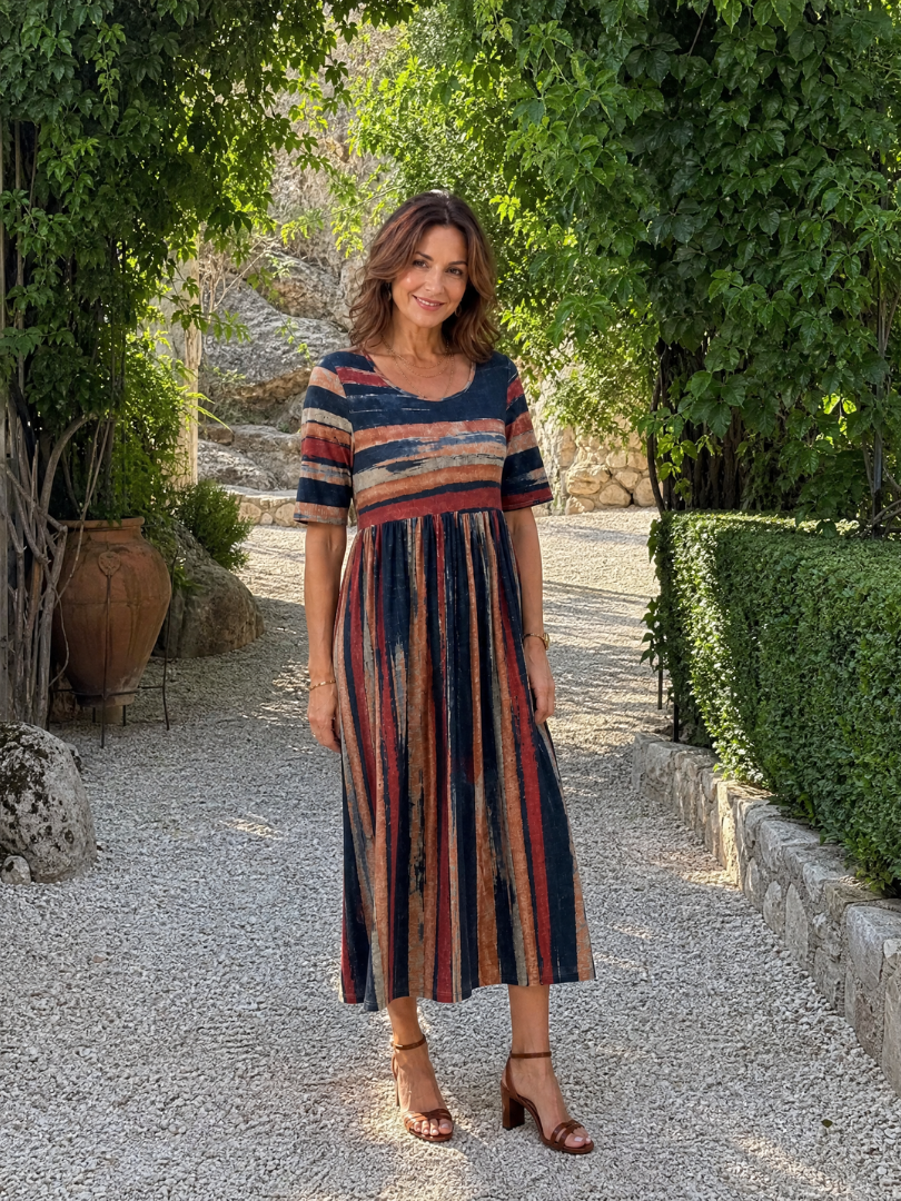 Verarose | One Shoulder Striped Midi Dress