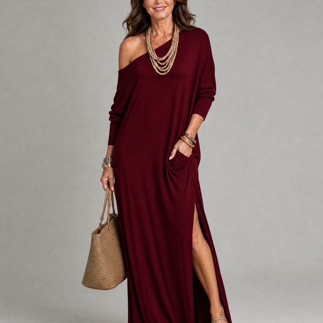 Mildra | One Shoulder Side Slit Flowing Midi Dress