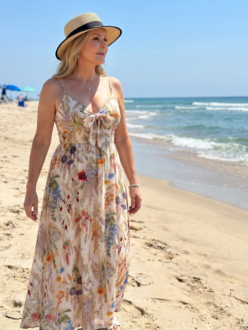 Orlawen | Spaghetti Strap Gathered Waist  Midi Dress