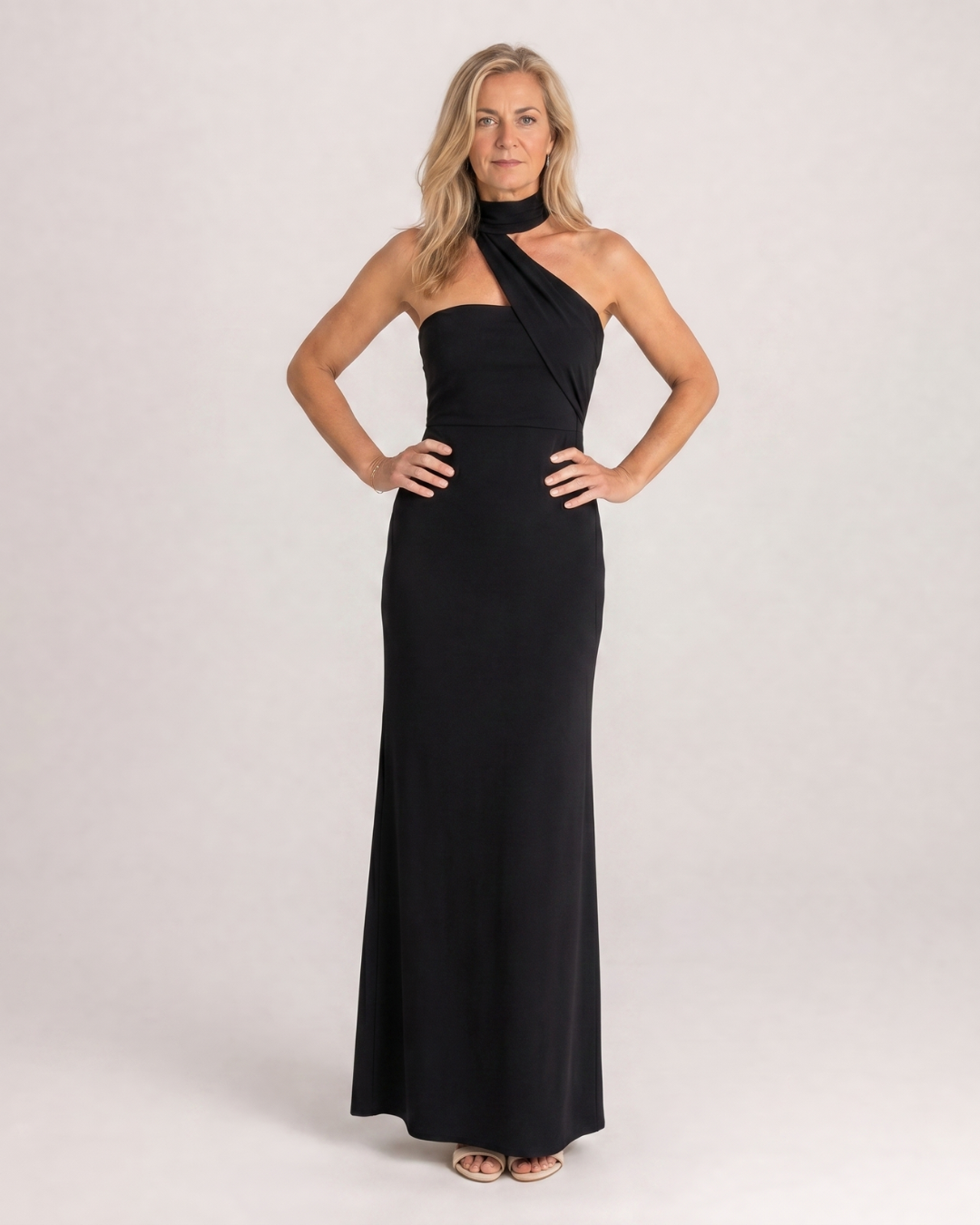 Veletta | Watercolor Floral One Shoulder Halter Maxi Dress