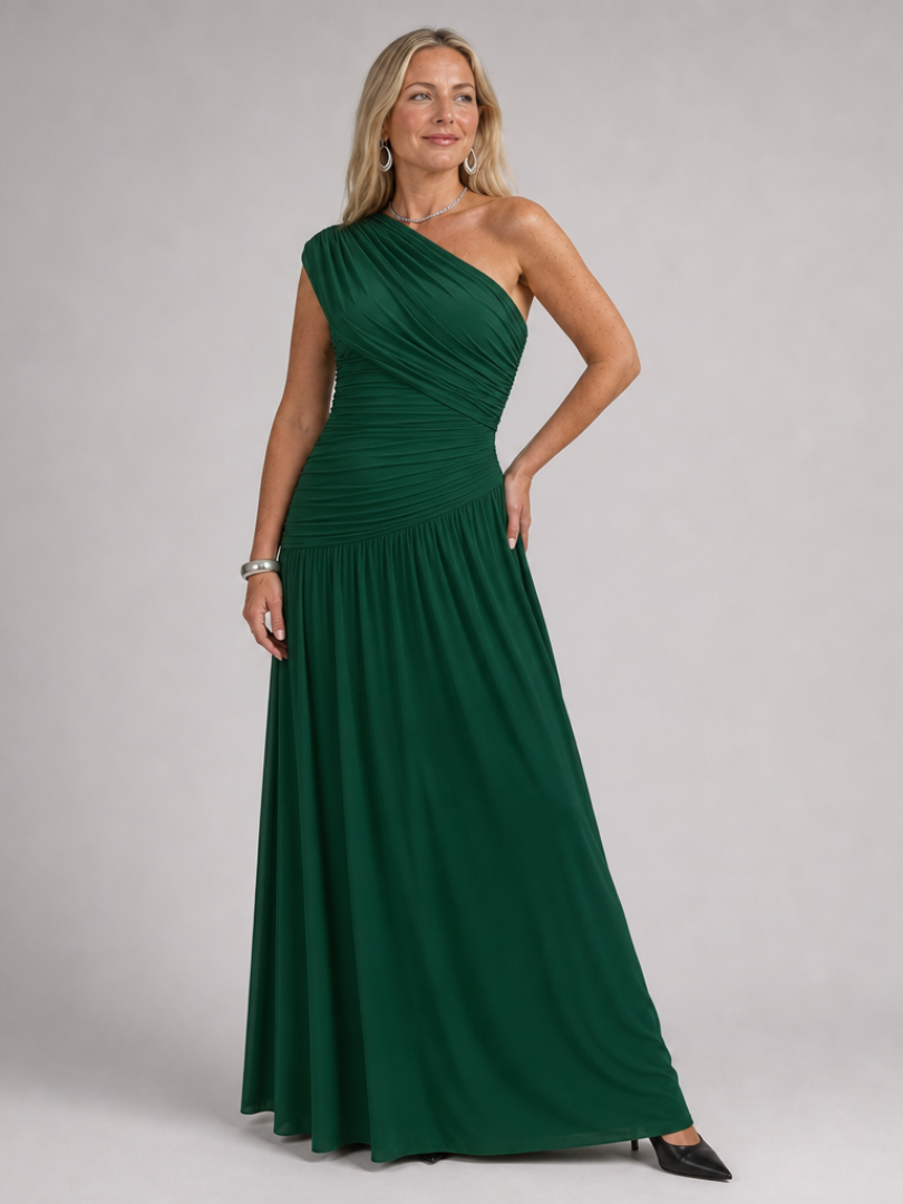 Esmemarie | One Shoulder Draped Bodice Maxi Dress