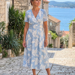 Serwynne | Floral Print Short Sleeve V Neck Midi Dress