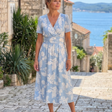 Serwynne | Floral Print Short Sleeve V Neck Midi Dress