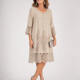 Kalnia | Embroidered Lace Trim Shift Midi Dress