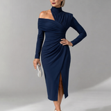 Vesrin | One Shoulder Draped Midi Dress