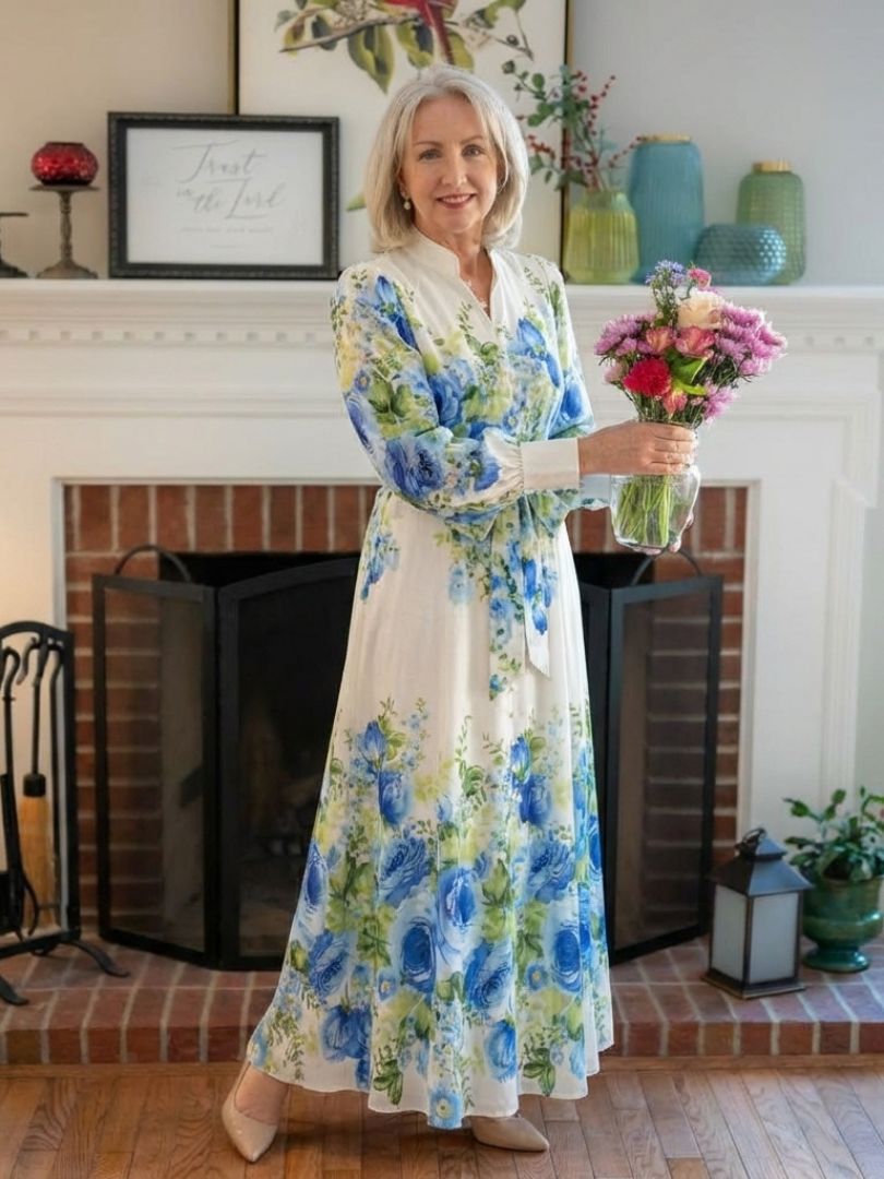 Liorandra | Long Sleeve Floral Button Front Maxi Dress