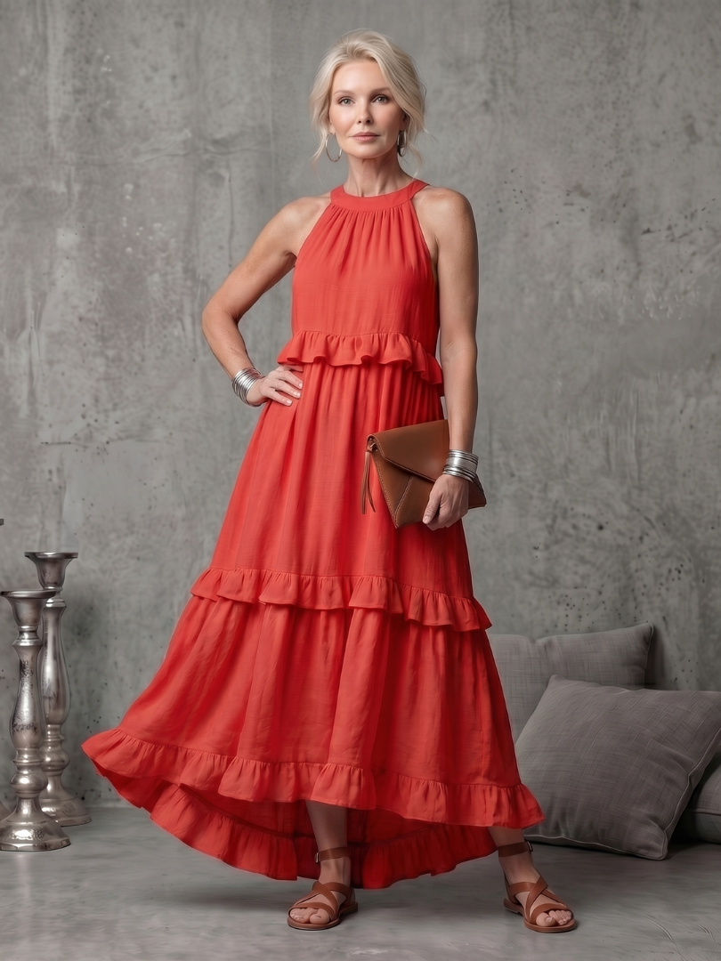 Vidassa | Tiered Ruffle Halter Maxi Dress
