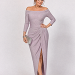 Taliabelle | Off Shoulder Ruched Slit Midi Dress