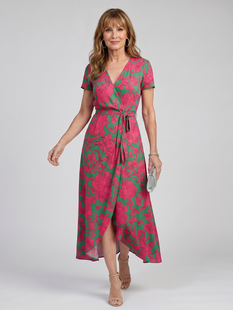 Romylora | Short Sleeve Floral Wrap Midi Dress