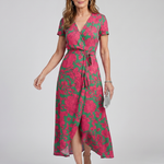 Romylora | Short Sleeve Floral Wrap Midi Dress