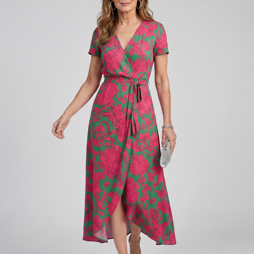 Romylora | Short Sleeve Floral Wrap Midi Dress