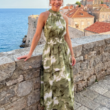 Fionia | Gathered Waist Abstract Print Midi Dress