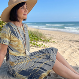Maerose | Round Neck Plant Print Midi Dress