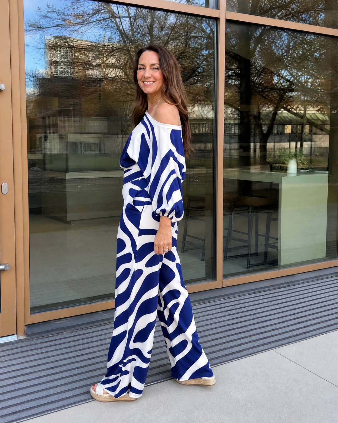 Romyna | Abstract Print Off Shoulder Top And Wide Leg Pants Set