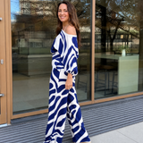 Romyna | Abstract Print Off Shoulder Top And Wide Leg Pants Set