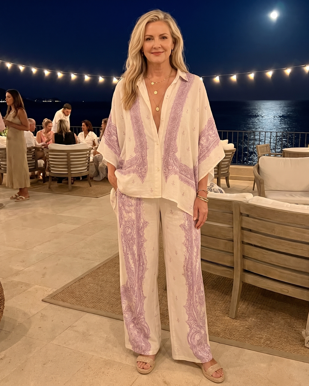 Norrose | Soft Print Oversized Shirt And Wide Leg Pants Set