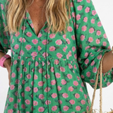 Tovada | Floral Print V Neck Tiered Midi Dress