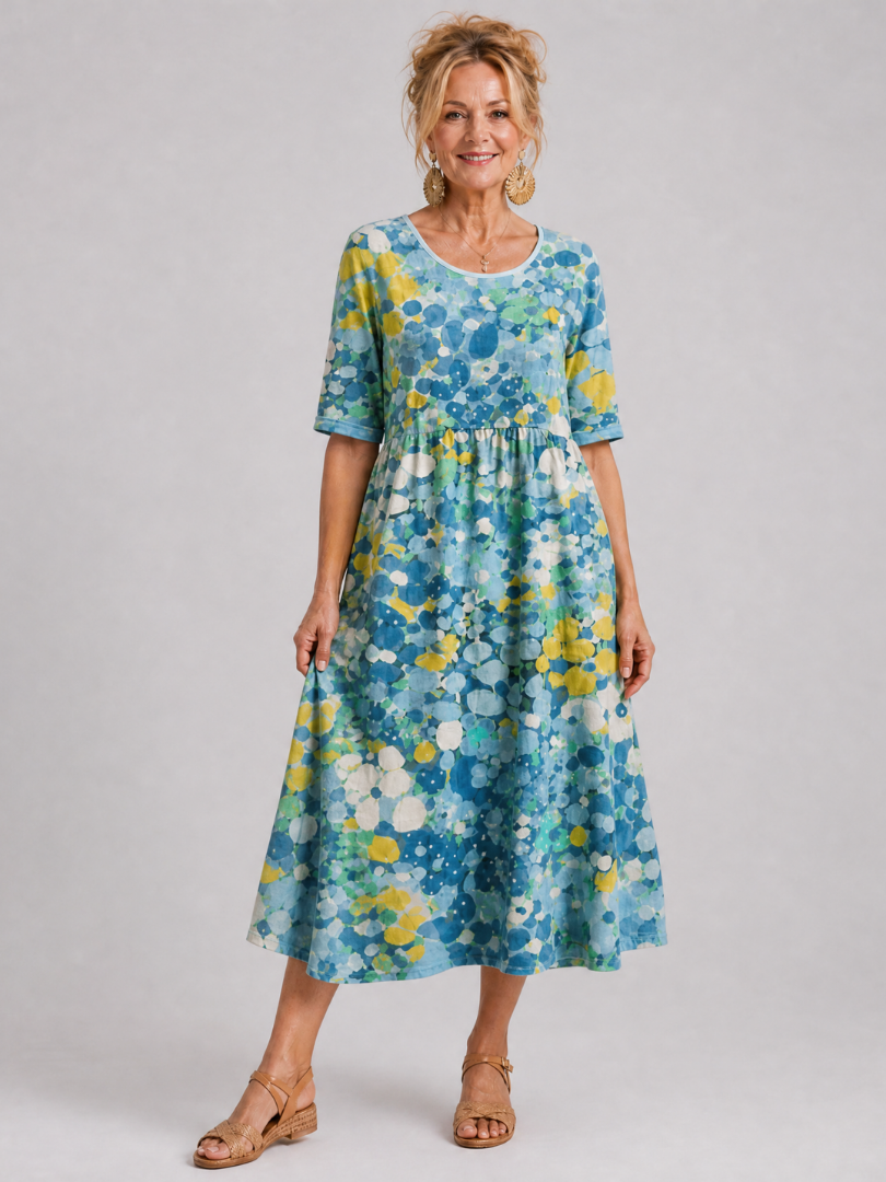 Dalnia | Printed Half Sleeve Midi Dress
