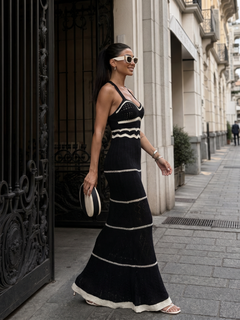 Serrin | Spaghetti Strap Crochet Detail Maxi Dress