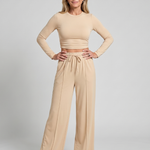 Lorlia | Long Sleeve Crew Neck Crop Top Pants Set
