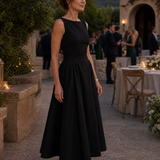 Rosmarie | Sleeveless Crew Neck Fitted Bodice Midi Dress