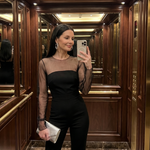 Thalette | Sheer Fitted Bodice Flared Leg Jumpsuit