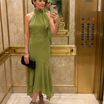 Valla | Draped Halter Keyhole Midi Dress