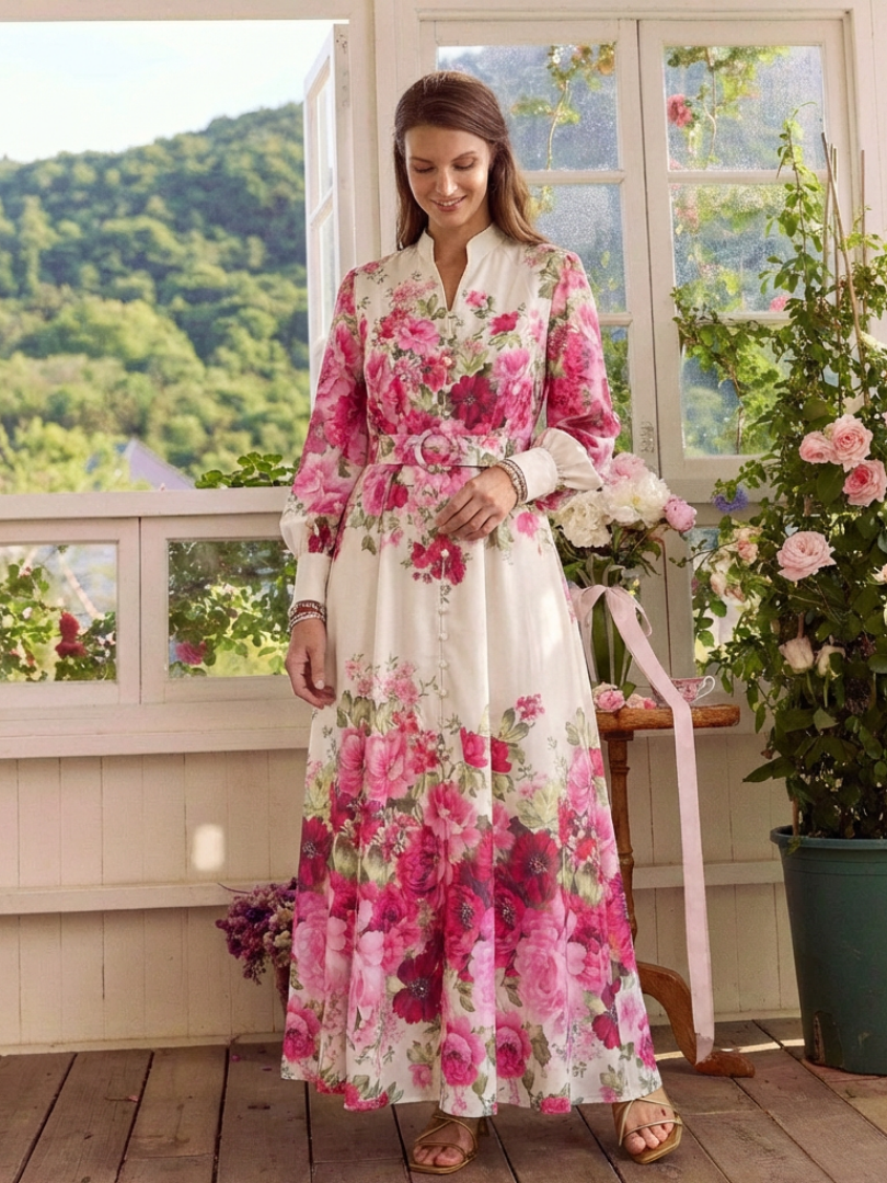 Hilassa | Long Sleeve Floral Belted Maxi Dress
