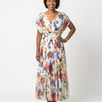 Elondra | Short Sleeve Pleated Floral Midi Dress