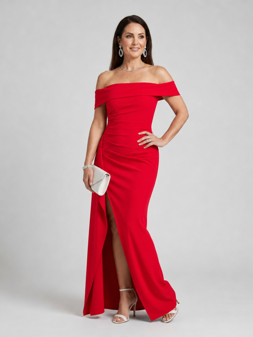 Kalrin | Off Shoulder High Side Slit Maxi Dress