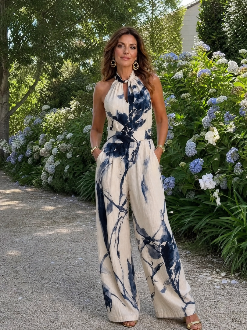 Taliathea | Printed Halter Wide Leg Jumpsuit