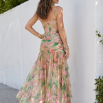 Tesa | Spaghetti Strap Sheer Overlay Midi Dress