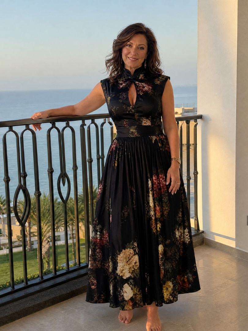 Magdaney | Floral Keyhole Midi Dress