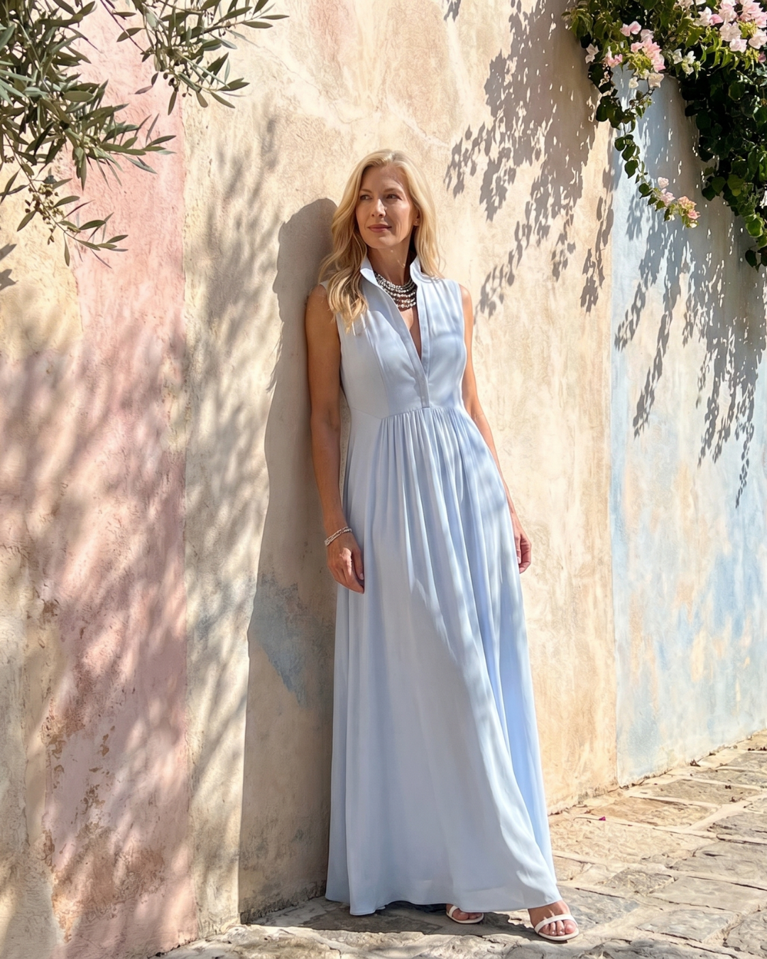 Gretarina | Sleeveless Collared Flowing Maxi Dress