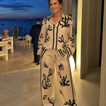 Calbeth | Abstract Coastal Print Shirt And Wide Leg Pants Set