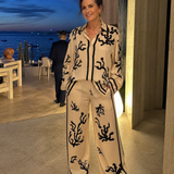 Calbeth | Abstract Coastal Print Shirt And Wide Leg Pants Set