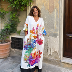 Callada | Watercolor Bloom Print Flowing Pocket Midi Dress