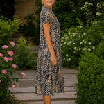 Vesine | Floral Collared Short Sleeve Midi Dress