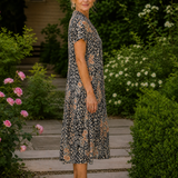 Vesine | Floral Collared Short Sleeve Midi Dress