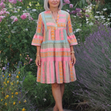 Larsia | Geometric Print V Neck Tiered Knee Length Dress