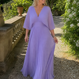 Isawen | V Neck Long Sleeve Pleated Maxi Dress