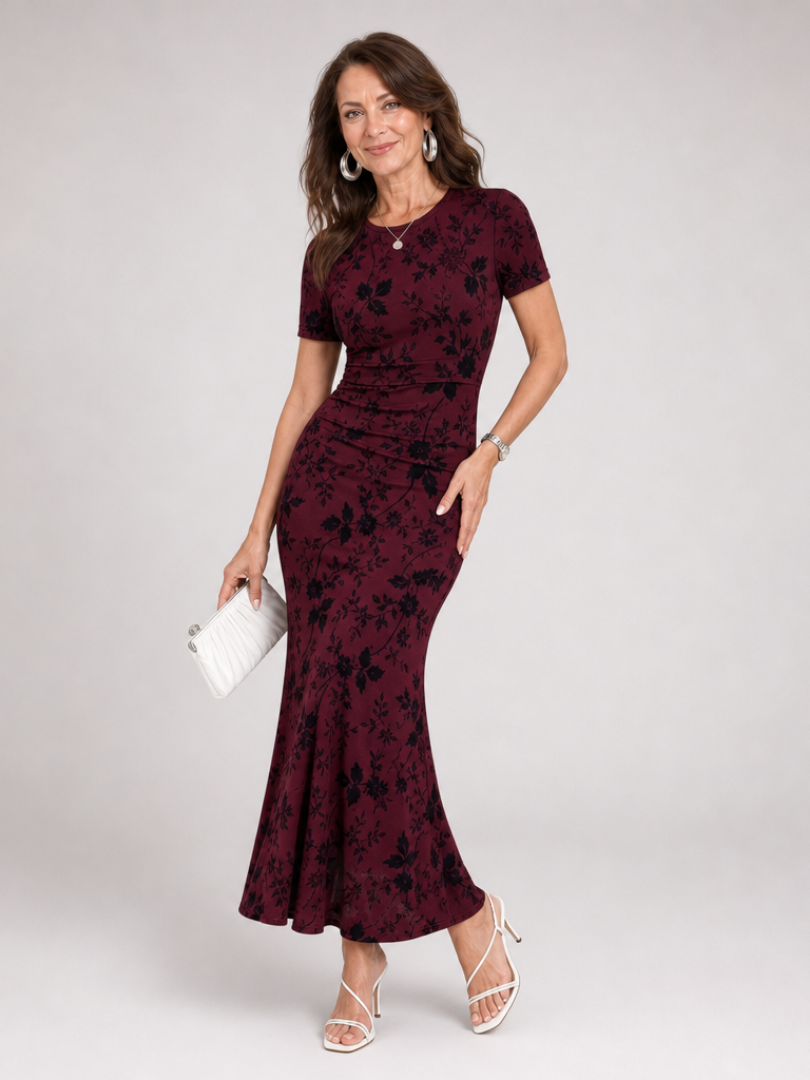 Callavia | Short Sleeve Crew Neck Midi Dress