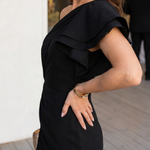 Theania | One Shoulder Draped Bodice Midi Dress