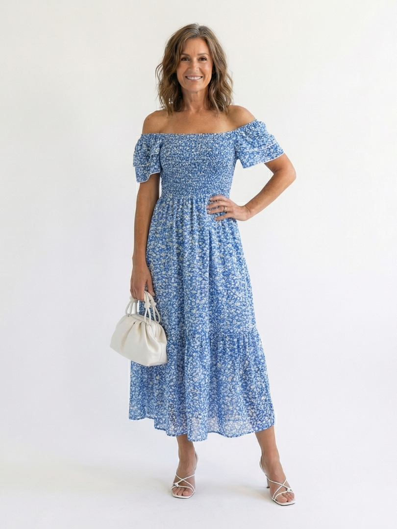 Norlora | Off Shoulder Floral Smocked Midi Dress