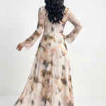 Kaldra | Long Sleeve Abstract Print Waist Maxi Dress