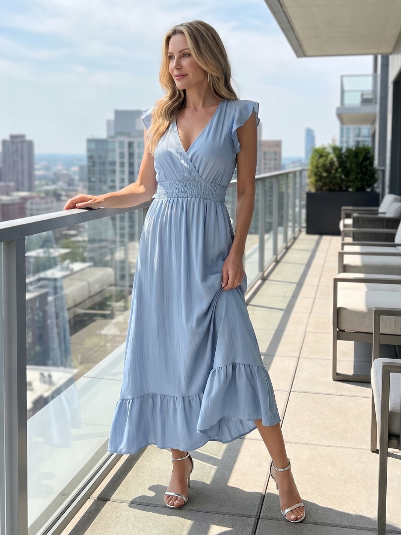 Fleurlia | Ruffle Sleeve Smocked Waist Midi Dress