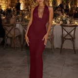 Wilsia | Halter Neck Fitted Silhouette Midi Dress
