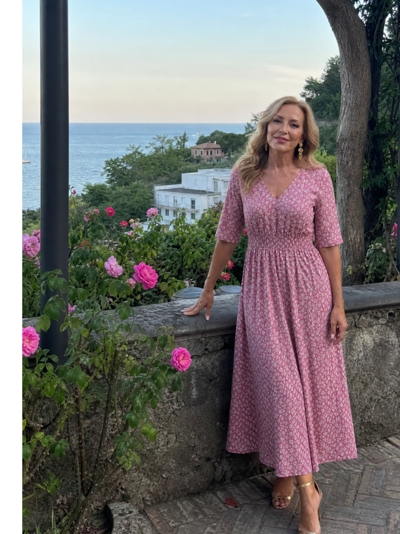 Verathea | Printed V Neck Midi Dress