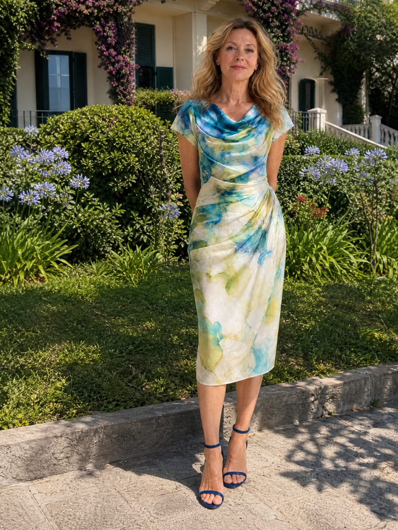 Corawynne | Draped Floral Print Midi Dress